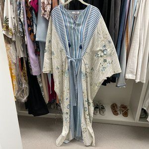 D' Ascoli blue white kaftan coverup dress